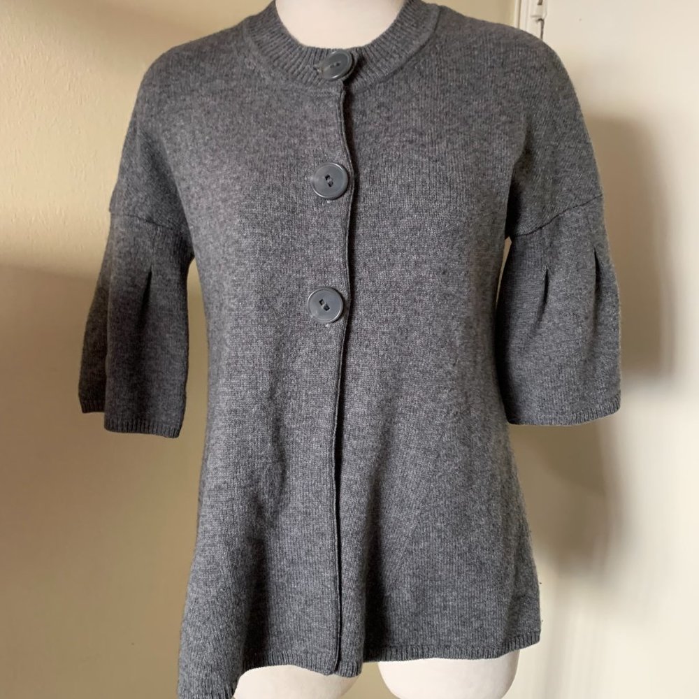 VINCE GRAY 100% CASHMERE SWEATER BUTTON DOWN CARDIGAN  1/2 BELL SLEEVES SIZE S